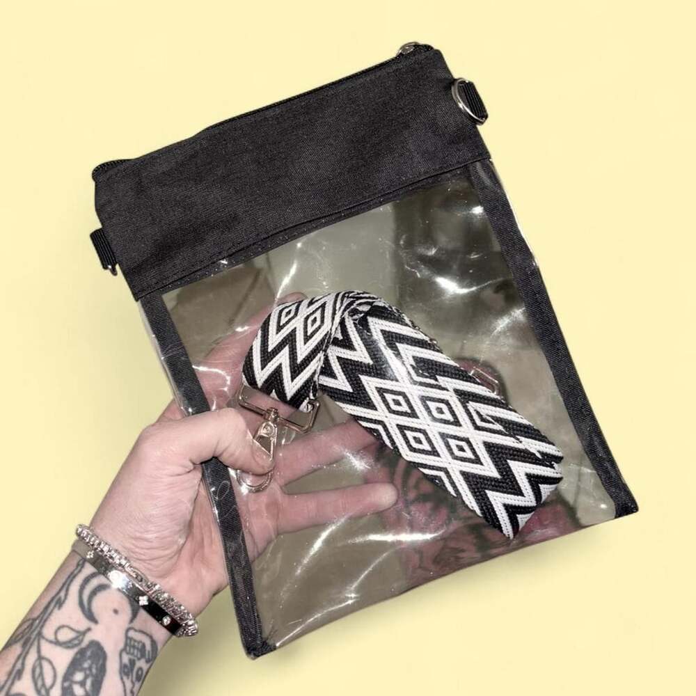 Clear Crossbody Concert Bag Black White Geometric Pattern